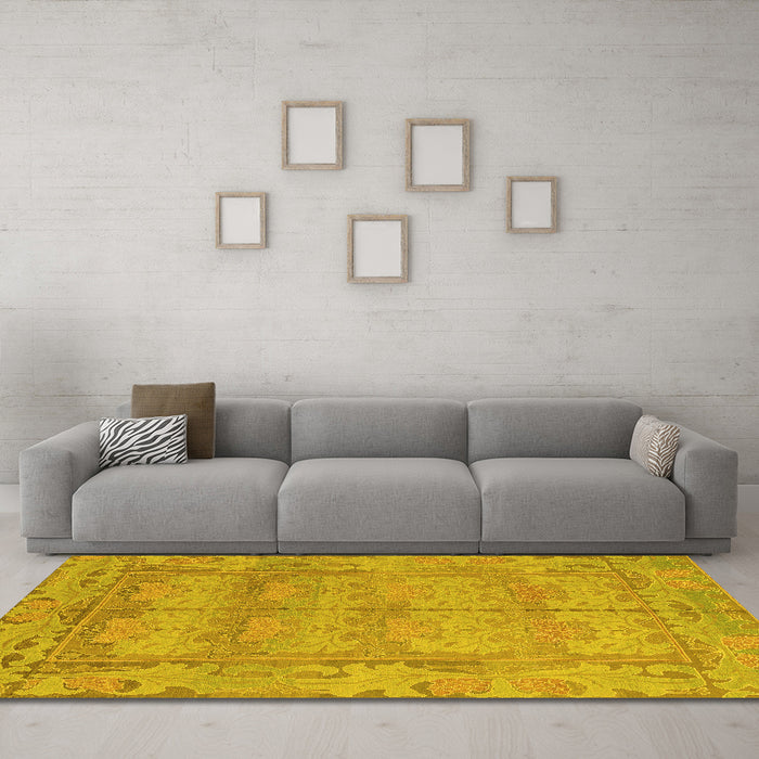 Machine Washable Abstract Yellow Modern Rug in a Living Room, wshabs1671yw
