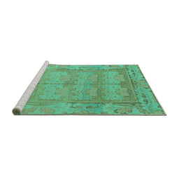Sideview of Machine Washable Abstract Turquoise Modern Area Rugs, wshabs1671turq
