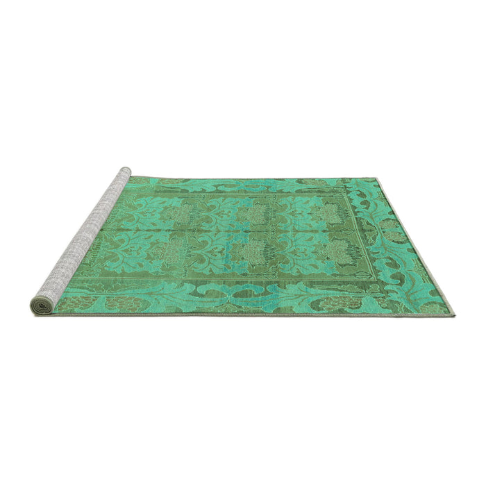 Sideview of Machine Washable Abstract Turquoise Modern Area Rugs, wshabs1671turq