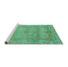 Sideview of Machine Washable Abstract Turquoise Modern Area Rugs, wshabs1671turq