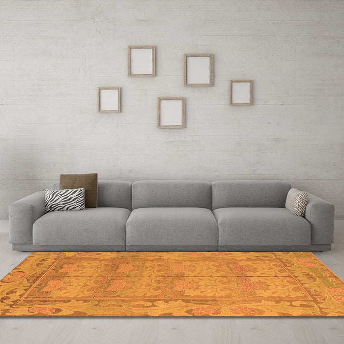 Machine Washable Abstract Orange Modern Area Rugs in a Living Room, wshabs1671org