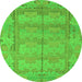 Round Machine Washable Abstract Green Modern Area Rugs, wshabs1671grn