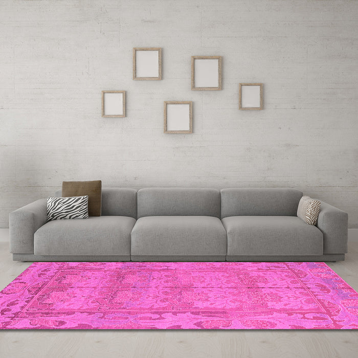 Machine Washable Abstract Pink Modern Rug in a Living Room, wshabs1671pnk