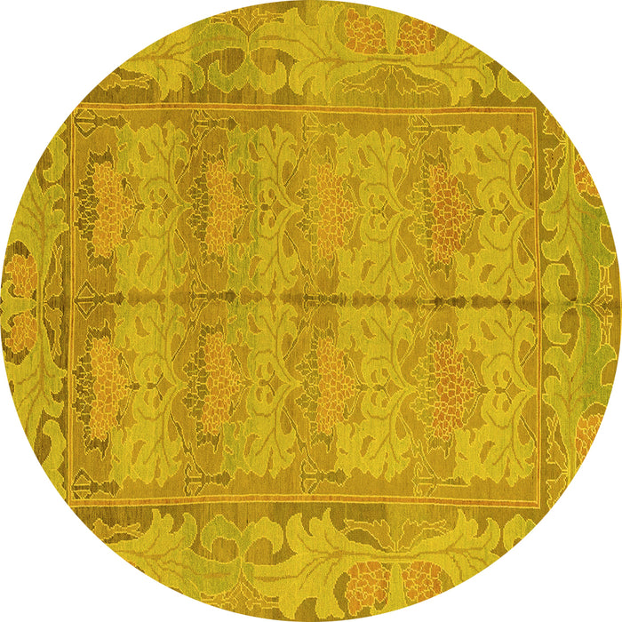 Round Machine Washable Abstract Yellow Modern Rug, wshabs1671yw