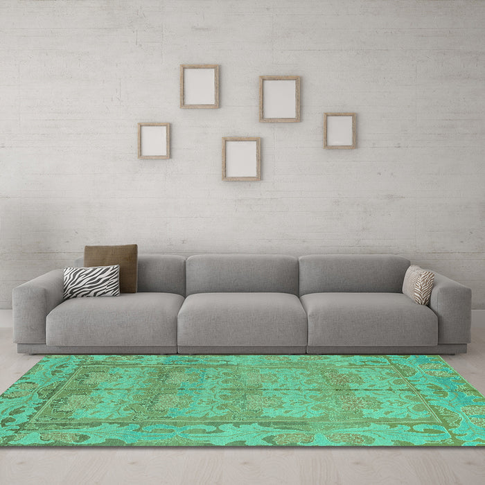 Machine Washable Abstract Turquoise Modern Area Rugs in a Living Room,, wshabs1671turq