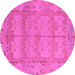 Round Machine Washable Abstract Pink Modern Rug, wshabs1671pnk