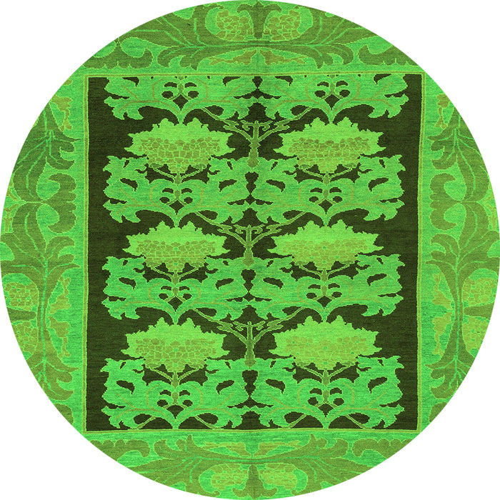 Round Machine Washable Abstract Green Modern Area Rugs, wshabs1672grn
