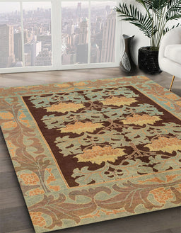 Abstract Copper Green Modern Rug in Family Room, abs1672
