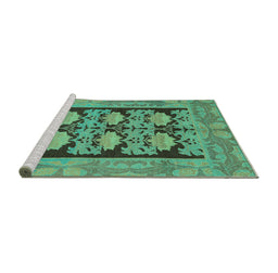 Sideview of Machine Washable Abstract Turquoise Modern Area Rugs, wshabs1672turq