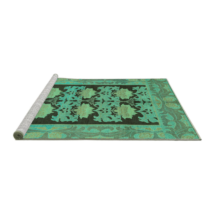 Sideview of Machine Washable Abstract Turquoise Modern Area Rugs, wshabs1672turq