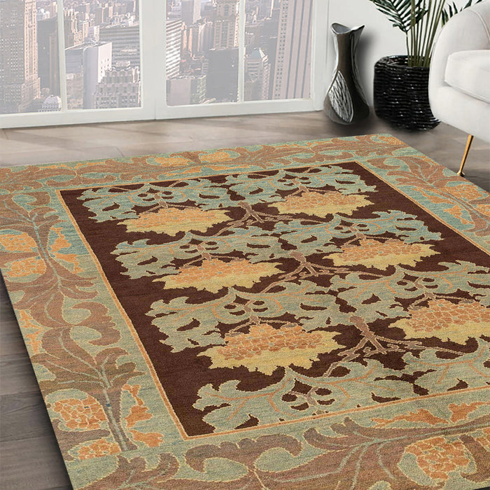 Machine Washable Abstract Brass Green Rug in a Family Room, wshabs1672