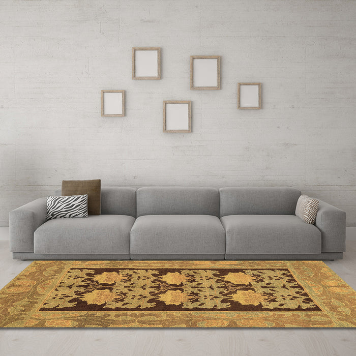 Machine Washable Abstract Brown Modern Rug in a Living Room,, wshabs1672brn