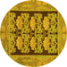 Round Machine Washable Abstract Yellow Modern Rug, wshabs1672yw