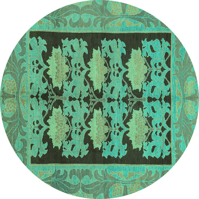 Round Abstract Turquoise Modern Rug, abs1672turq