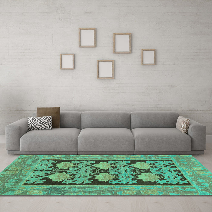 Machine Washable Abstract Turquoise Modern Area Rugs in a Living Room,, wshabs1672turq