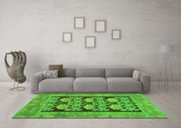 Machine Washable Abstract Green Modern Rug, wshabs1672grn