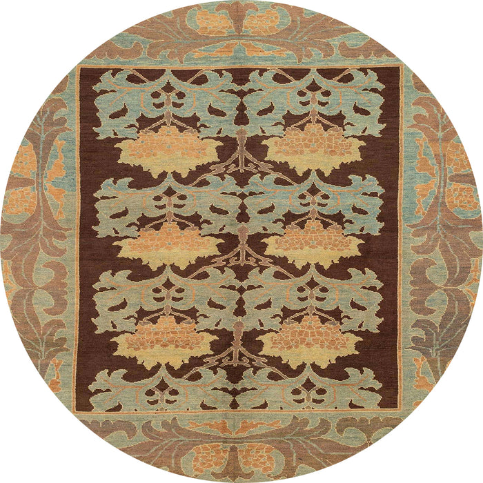 Round Machine Washable Abstract Brass Green Rug, wshabs1672