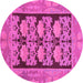 Round Machine Washable Abstract Pink Modern Rug, wshabs1672pnk