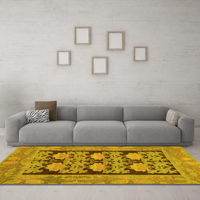 Machine Washable Abstract Yellow Modern Rug in a Living Room, wshabs1672yw