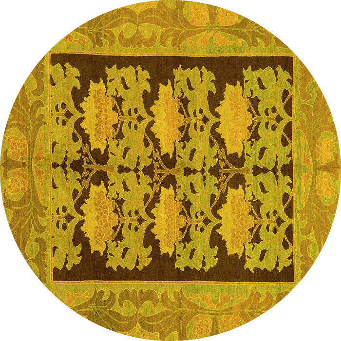 Round Abstract Yellow Modern Rug, abs1672yw