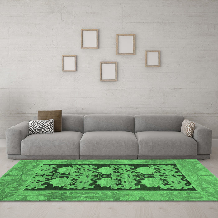 Machine Washable Abstract Emerald Green Modern Area Rugs in a Living Room,, wshabs1672emgrn