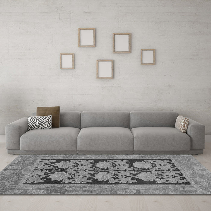 Machine Washable Abstract Gray Modern Rug in a Living Room,, wshabs1672gry