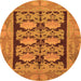 Round Machine Washable Abstract Orange Modern Area Rugs, wshabs1672org