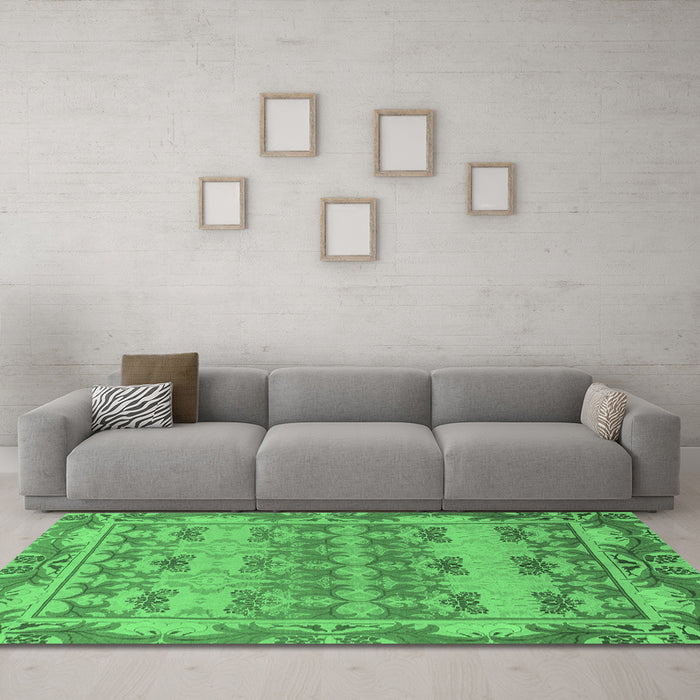 Machine Washable Abstract Emerald Green Modern Area Rugs in a Living Room,, wshabs1673emgrn