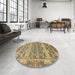 Round Machine Washable Abstract Brown Rug in a Office, wshabs1673