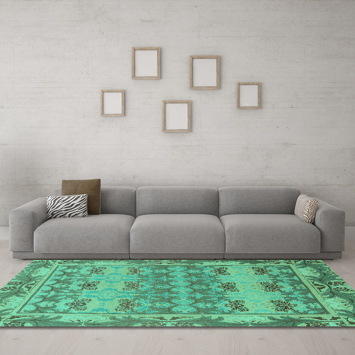Machine Washable Abstract Turquoise Modern Area Rugs in a Living Room,, wshabs1673turq