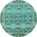 Round Abstract Light Blue Modern Rug, abs1673lblu