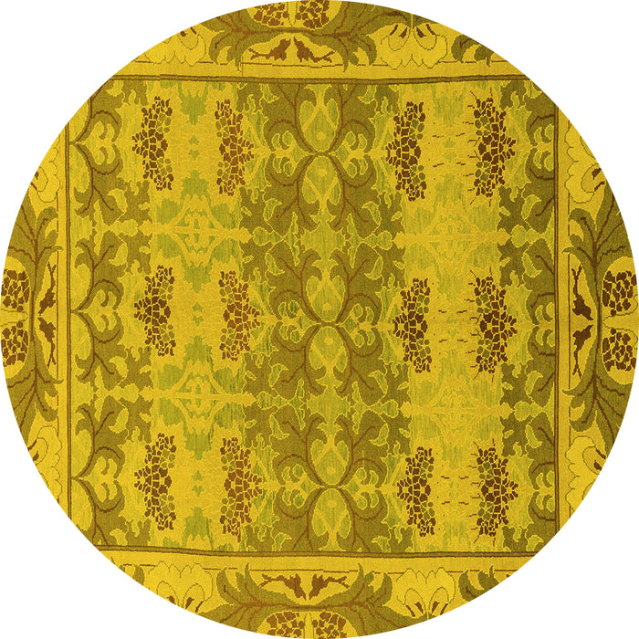 Round Machine Washable Abstract Yellow Modern Rug, wshabs1673yw
