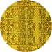 Round Machine Washable Abstract Yellow Modern Rug, wshabs1673yw