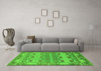 Machine Washable Abstract Green Modern Rug, wshabs1673grn