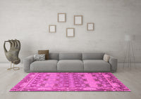 Machine Washable Abstract Pink Modern Rug, wshabs1673pnk