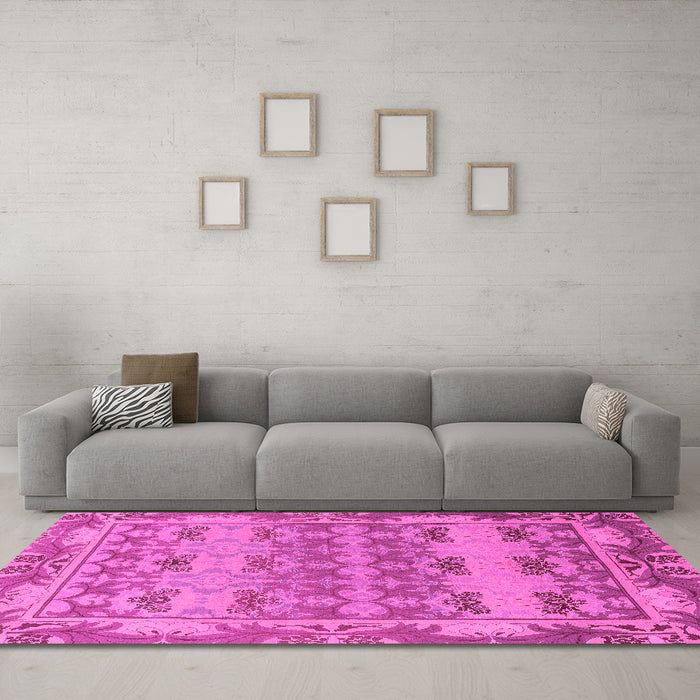 Machine Washable Abstract Pink Modern Rug in a Living Room, wshabs1673pnk