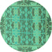 Round Machine Washable Abstract Turquoise Modern Area Rugs, wshabs1673turq