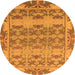 Round Machine Washable Abstract Orange Modern Area Rugs, wshabs1673org