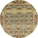 Round Abstract Brown Modern Rug, abs1673