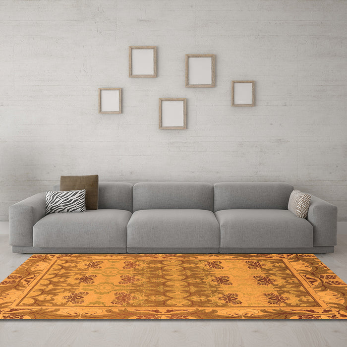 Machine Washable Abstract Orange Modern Area Rugs in a Living Room, wshabs1673org