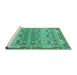 Sideview of Machine Washable Abstract Turquoise Modern Area Rugs, wshabs1673turq