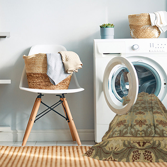 Machine Washable Abstract Brown Rug in a Washing Machine, wshabs1673