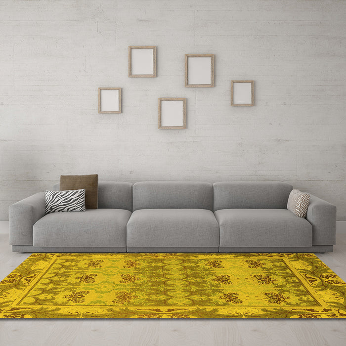 Machine Washable Abstract Yellow Modern Rug in a Living Room, wshabs1673yw