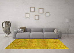 Machine Washable Oriental Yellow Traditional Rug in a Living Room, wshabs1674yw