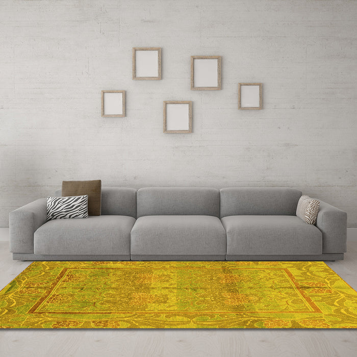 Machine Washable Oriental Yellow Traditional Rug in a Living Room, wshabs1674yw