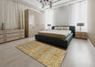 Machine Washable Abstract Metallic Gold Rug in a Bedroom, wshabs1674