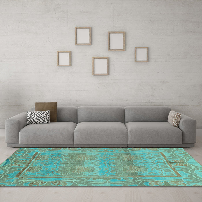 Machine Washable Oriental Light Blue Traditional Rug in a Living Room, wshabs1674lblu