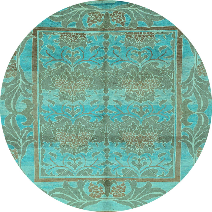 Round Oriental Light Blue Traditional Rug, abs1674lblu