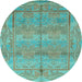 Round Oriental Light Blue Traditional Rug, abs1674lblu