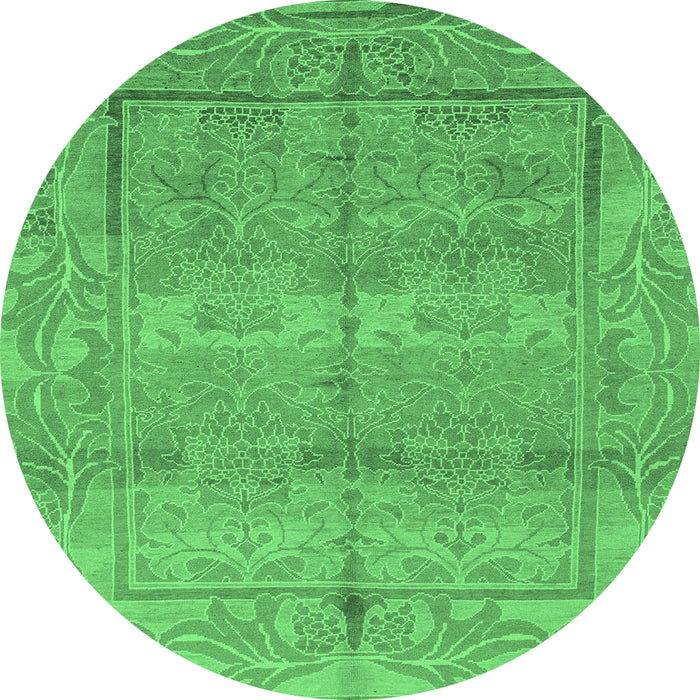 Round Machine Washable Oriental Emerald Green Traditional Area Rugs, wshabs1674emgrn
